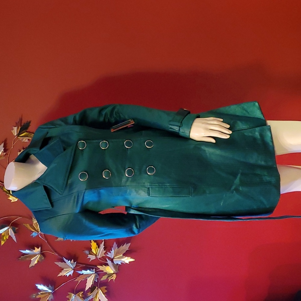 Bebe Trench Coat - Belted Peacoat Long Trench - Gorgeous Teal Green Colour Sz S